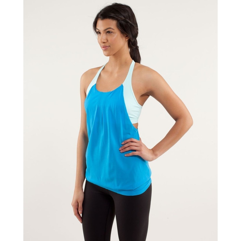 Lululemon Practice Freely Tank Top Womens 2 Blue Turquoise Workout Built In Bra